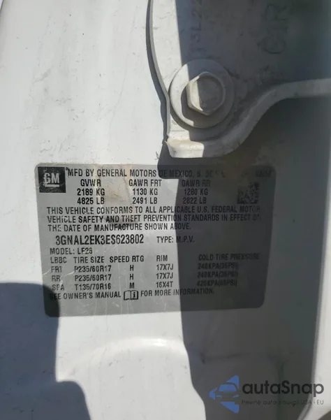 2014 Chevrolet Captiva Ls z USA, uszkodzony, nr VIN 3GNAL2EK3ES623802